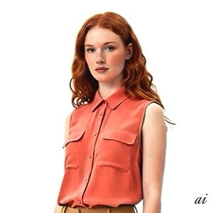 Equipment Femme Silk Signature Fit Sleeveless Orange Blouse Size M